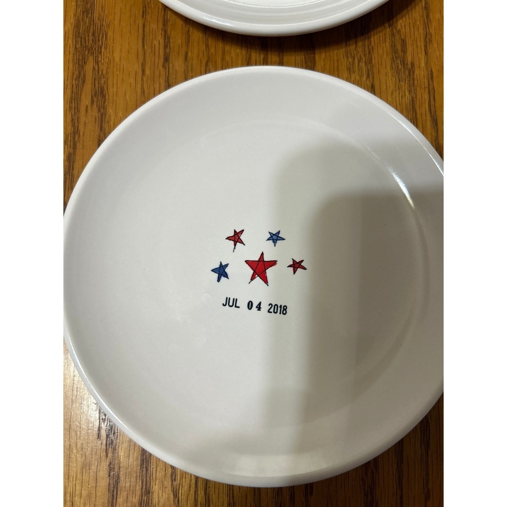 Rae Dunn July 4 2018 Appetizer Plates Set of 4 Patriotic Flag Stars Fireworks - Picture 2 of 9